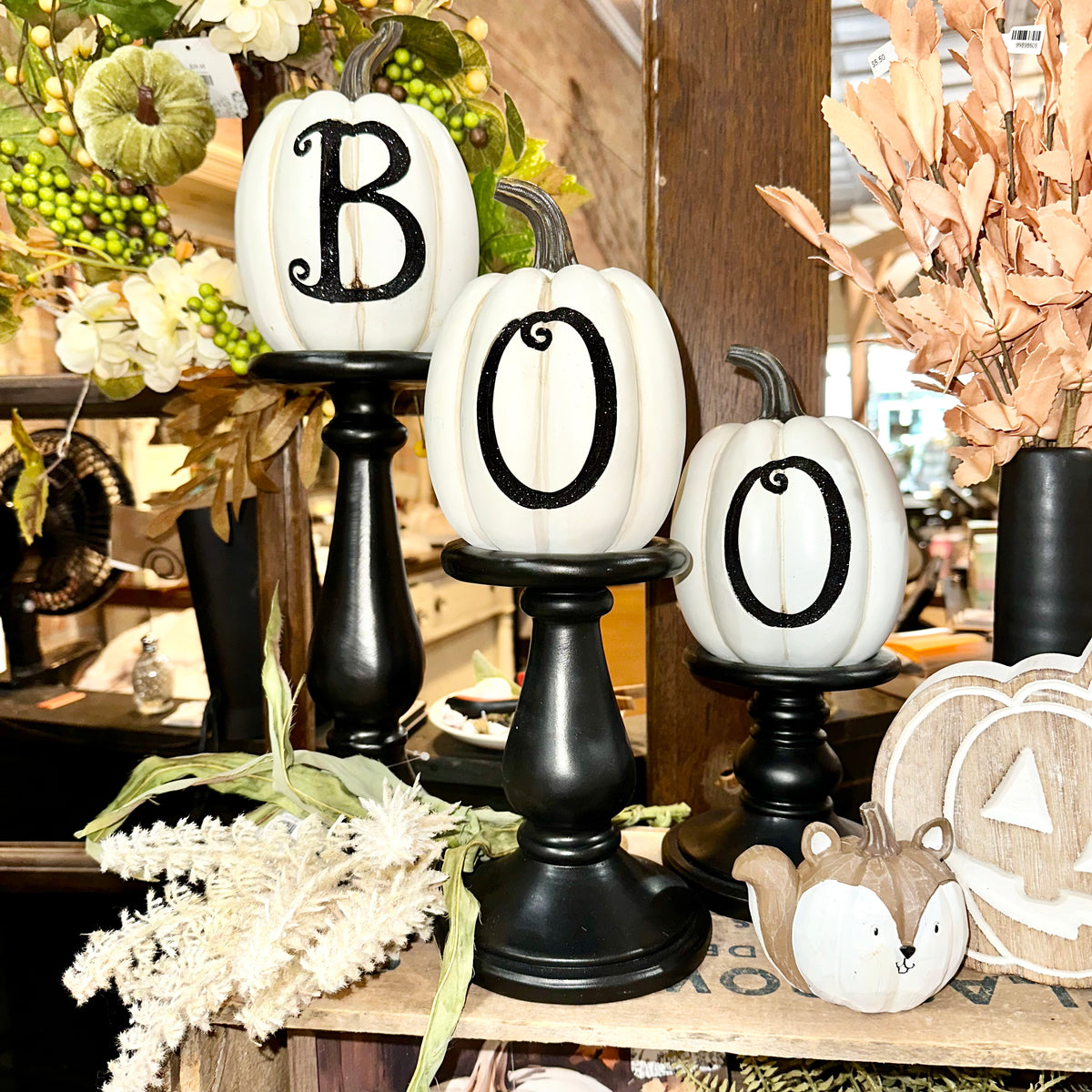 &quot;BOO&quot; Pumpkin Tabletop Pedestals