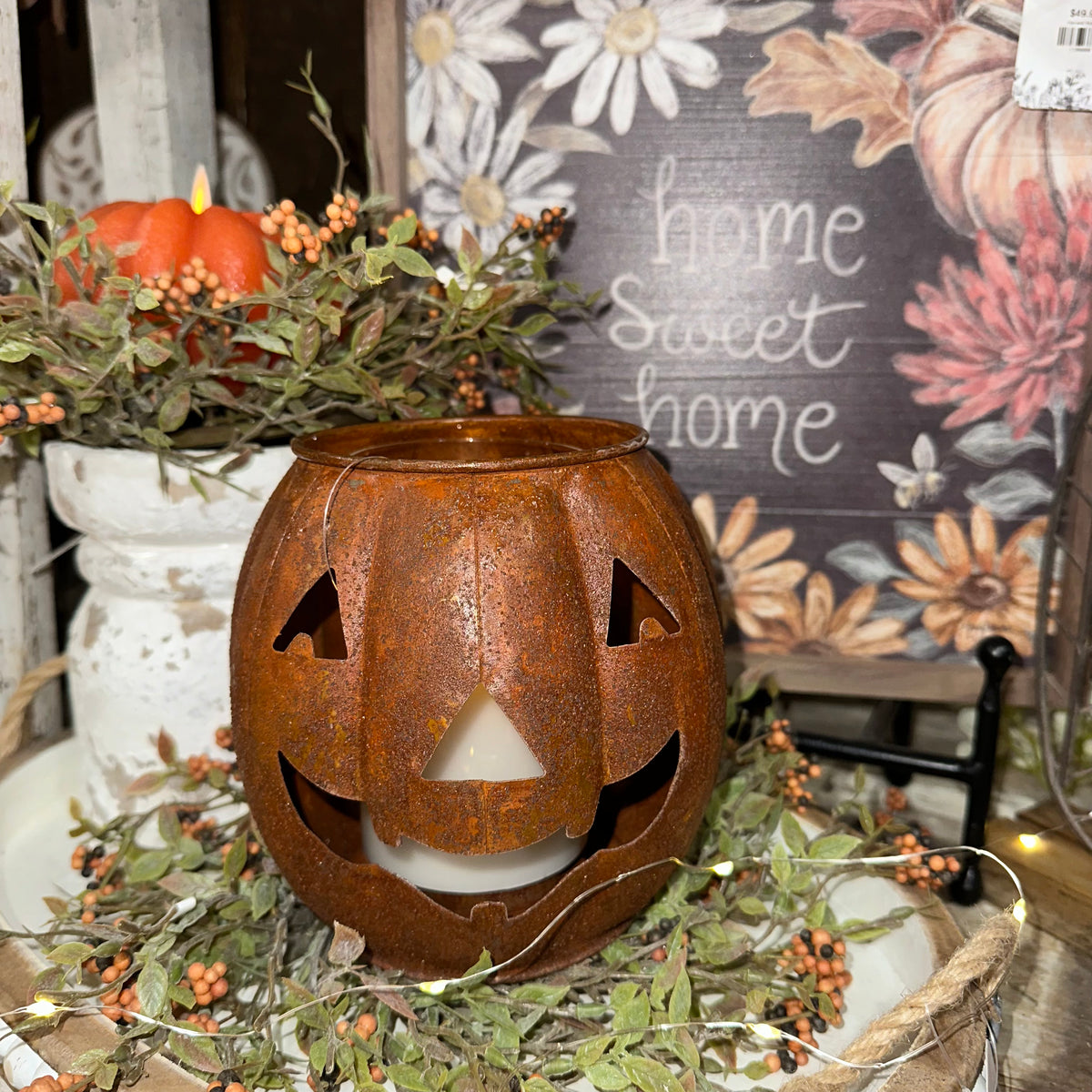 Jack-O-Lantern Candle Holder | Rusty Finish