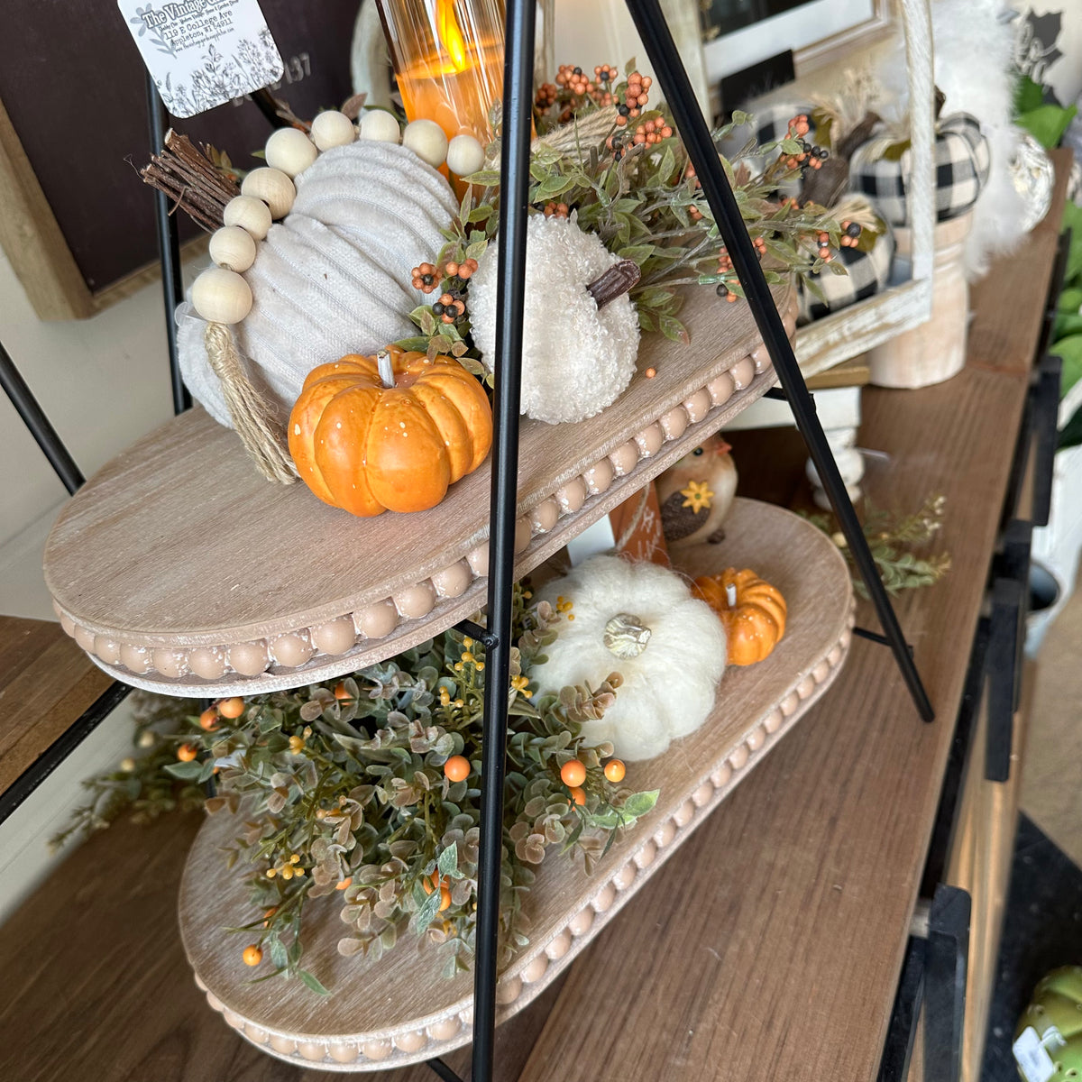 Tiered Tray Pumpkin &amp; Candle Setting | Autumn Tabletop Display