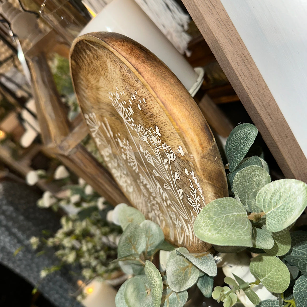 Wildflowers Carved Tray | Natural Wood