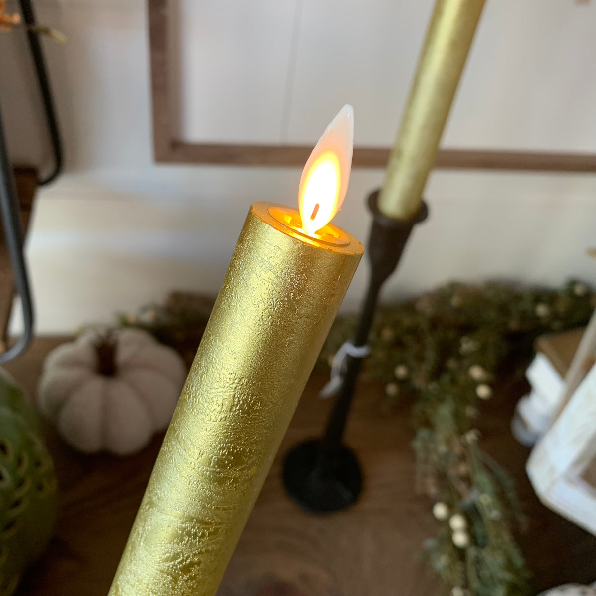 Taper Candles (Set of 2) | Flicker Flame | Gold