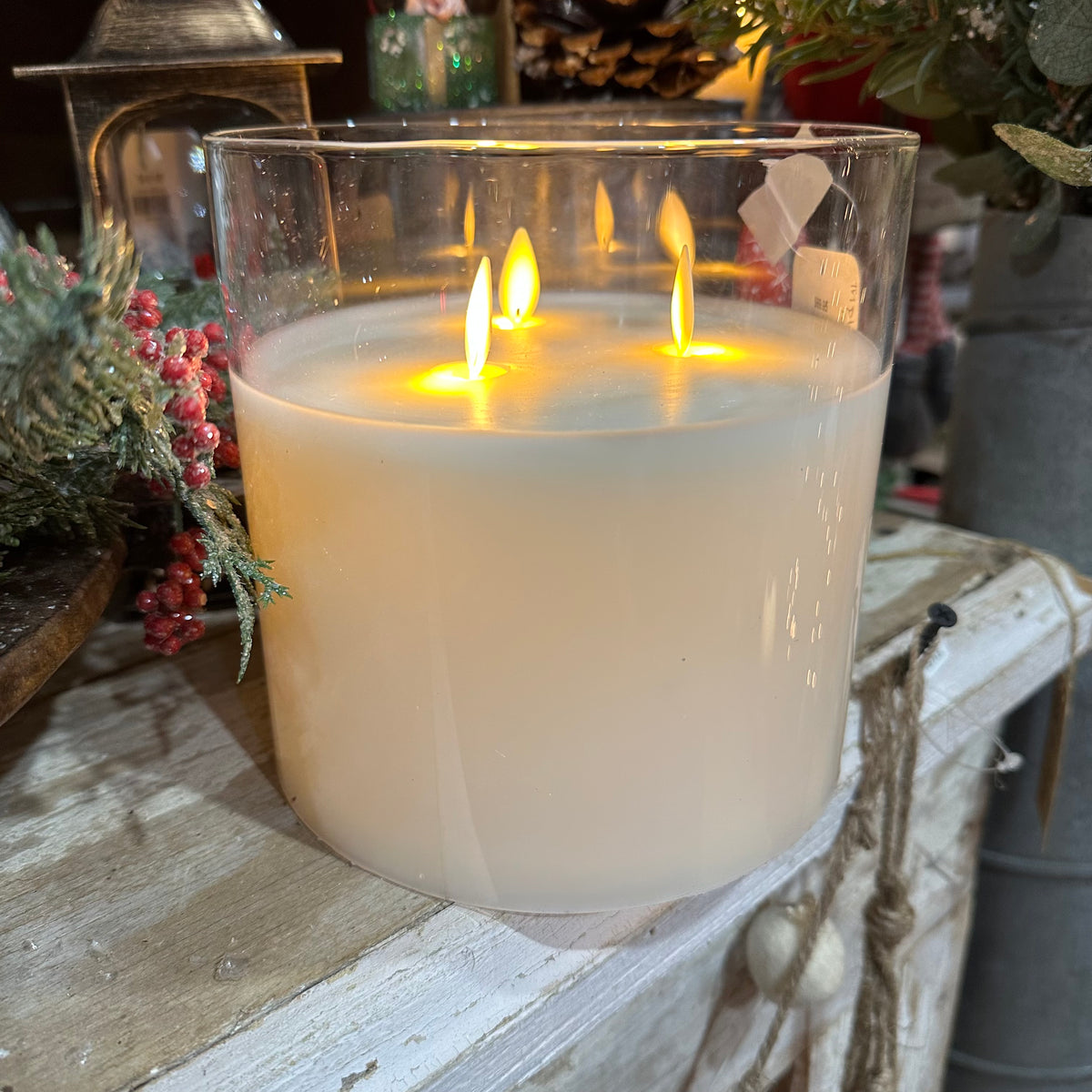 Glass Vase Candle | Ivory | Battery Operated | 6x6&quot;