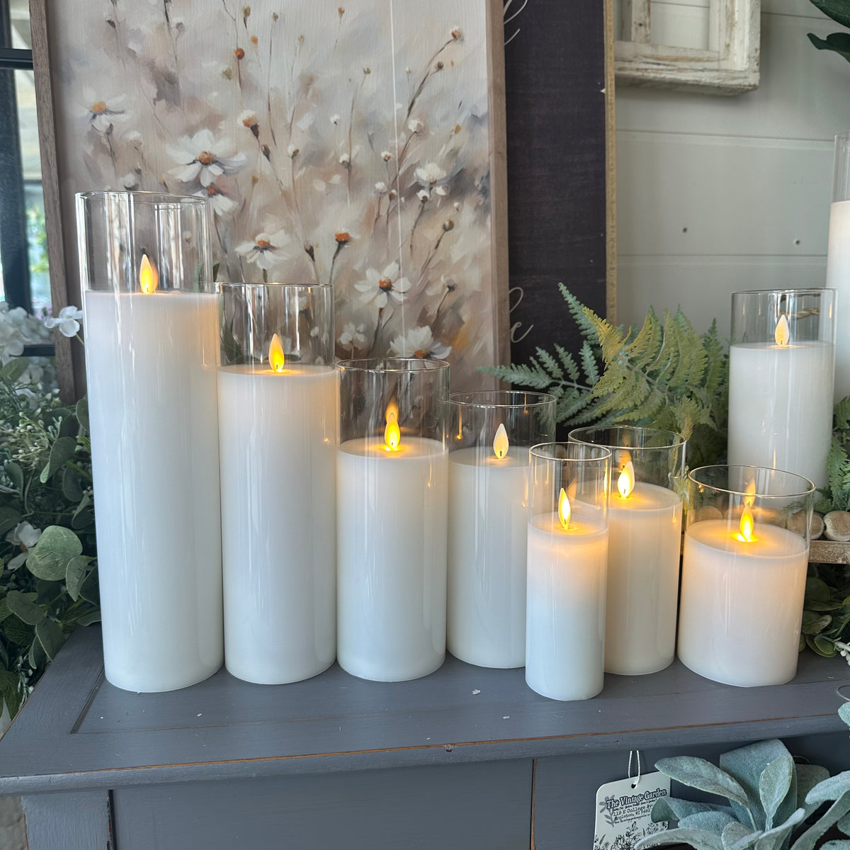 Glass Vase Candle | Farmhouse White | Battery Operated