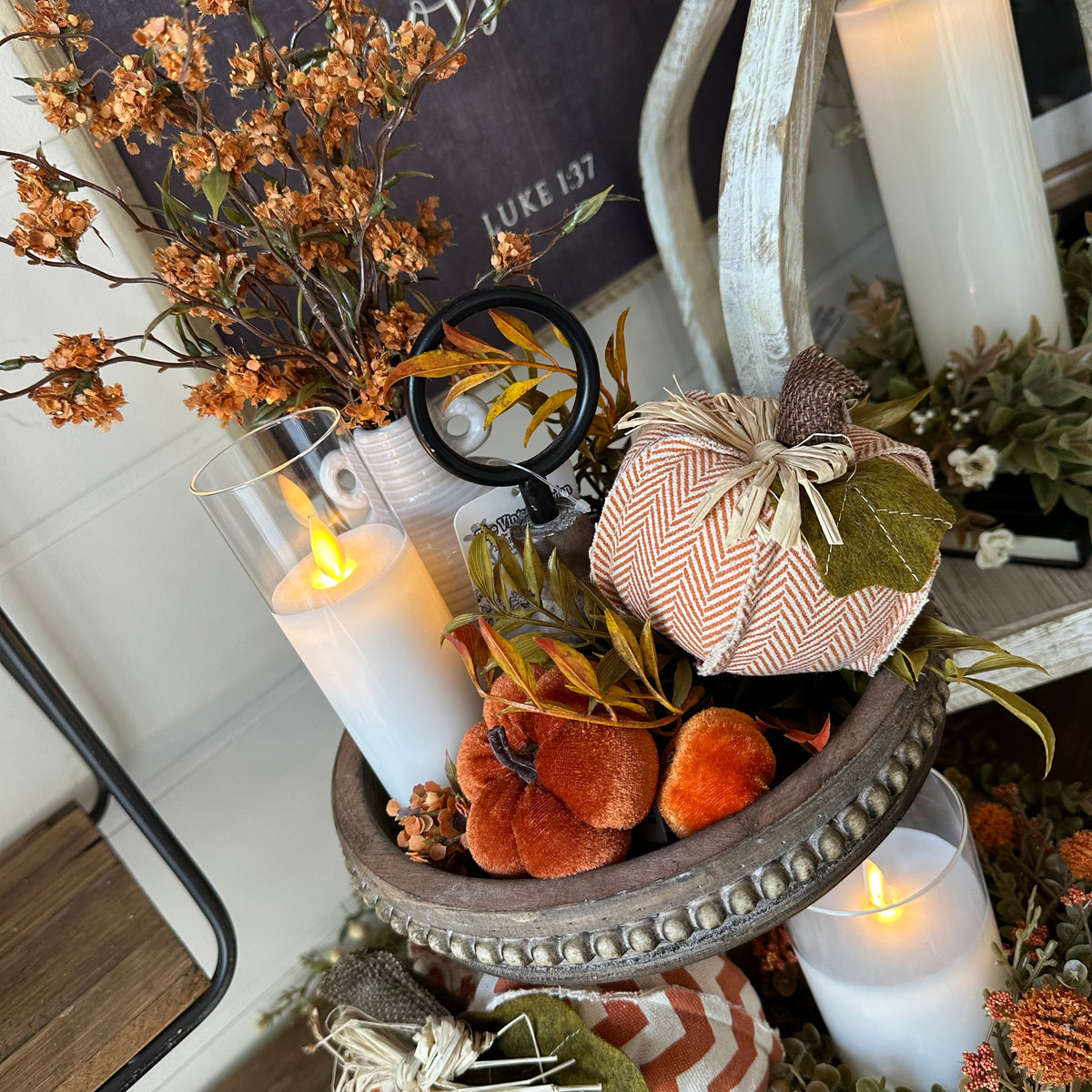 Tiered Pumpkin &amp; Candle Setting | Autumn Tabletop Display