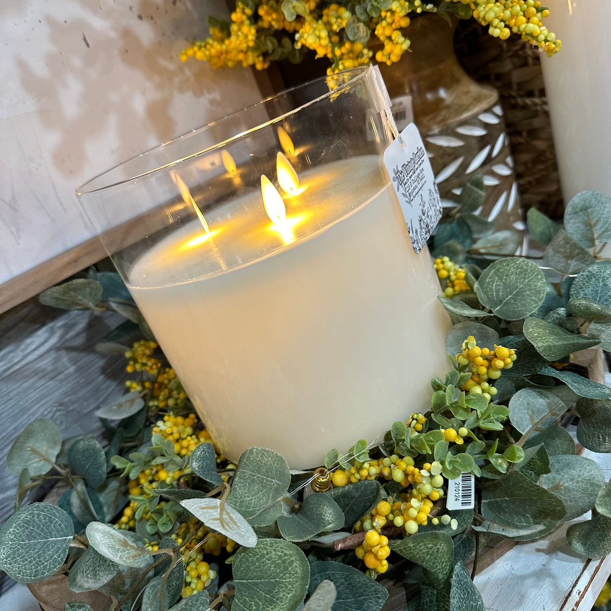 Glass Vase Candle | Farmhouse White | Battery Operated | 6x6&quot;