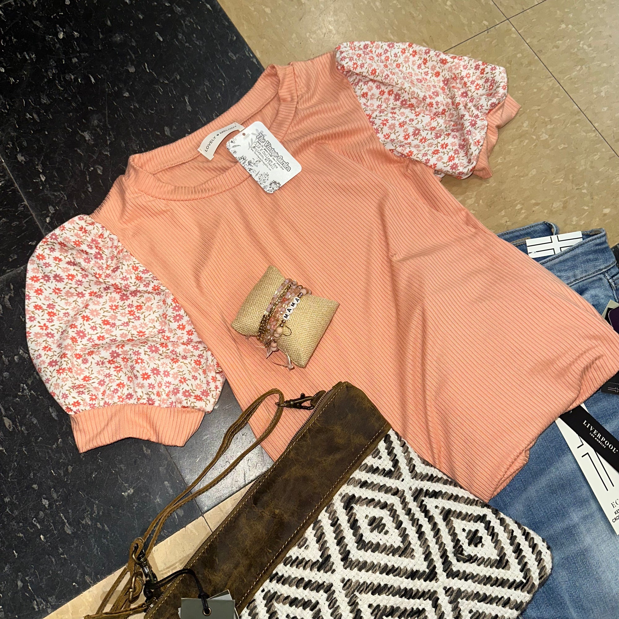 Floral Puff Sleeve Top | Peach