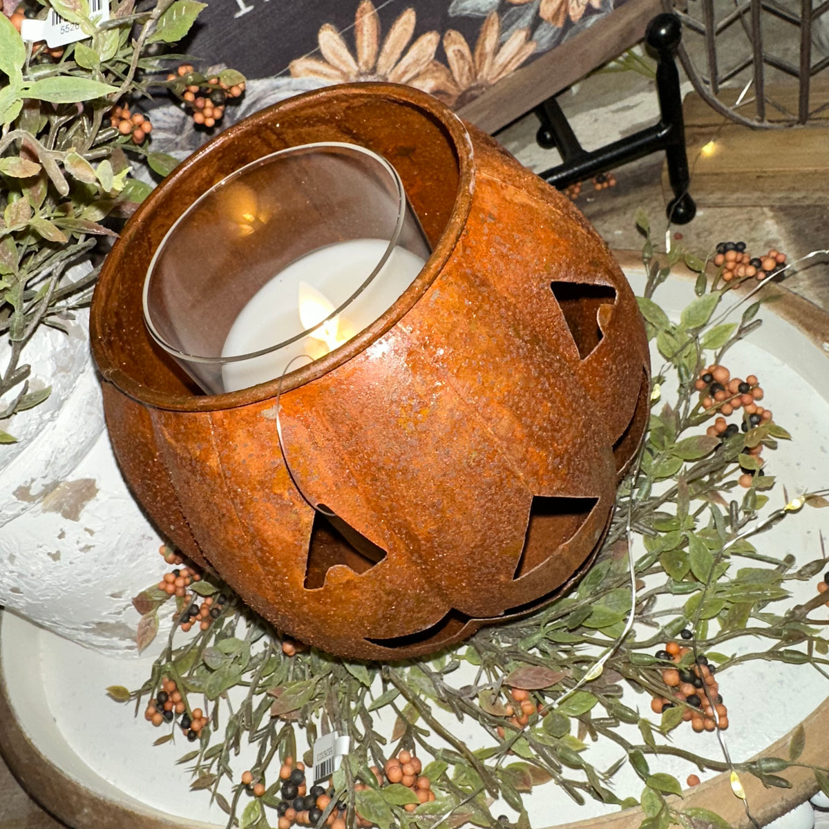 Jack-O-Lantern Candle Holder | Rusty Finish