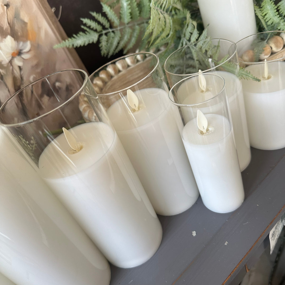 Glass Vase Candle | Farmhouse White | Battery Operated