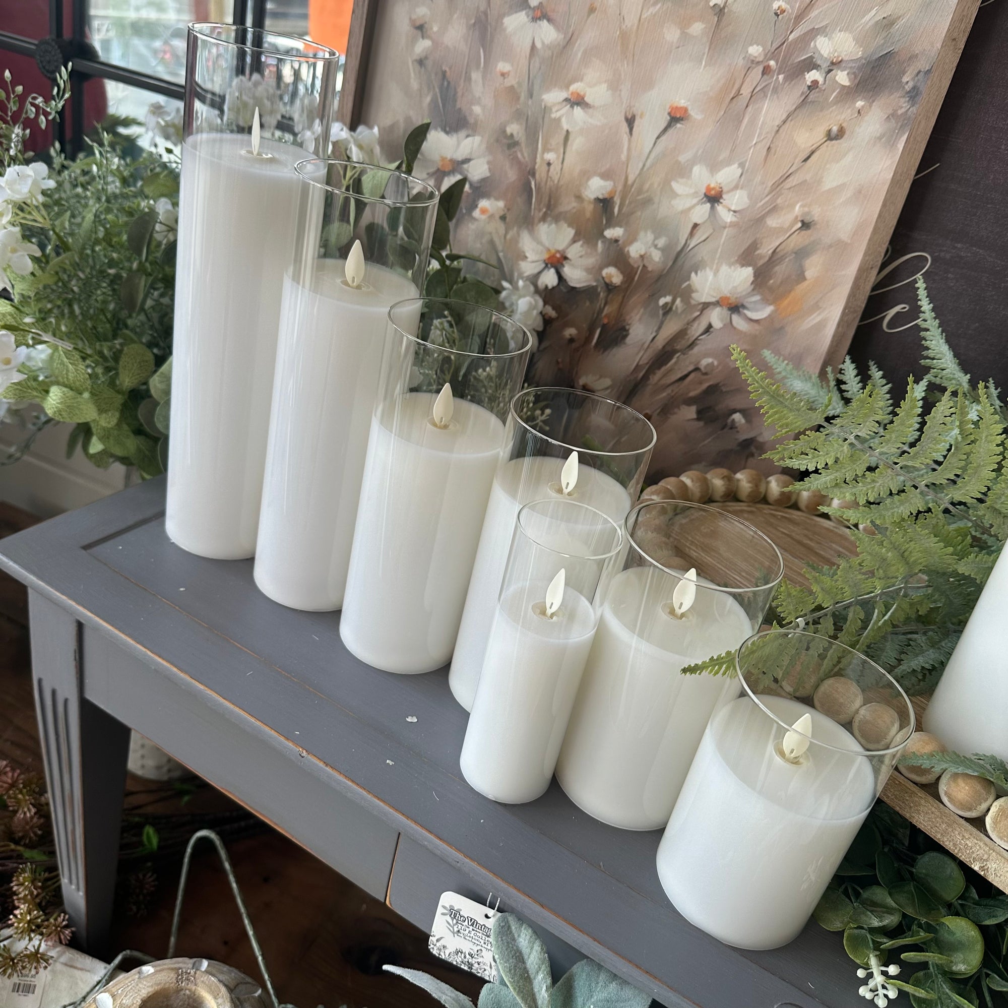 Glass Vase Candle | Farmhouse White | Battery Operated