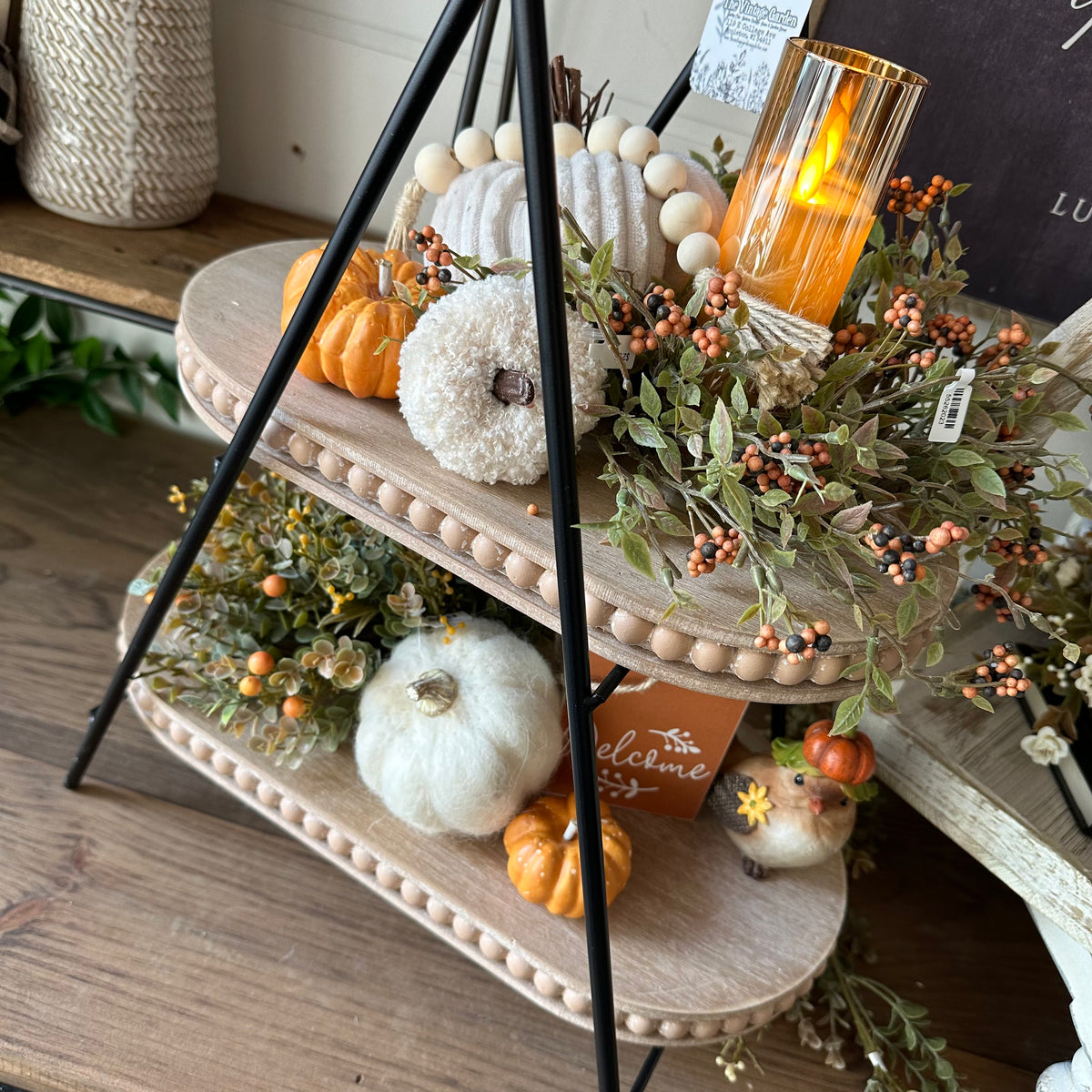 Tiered Tray Pumpkin &amp; Candle Setting | Autumn Tabletop Display