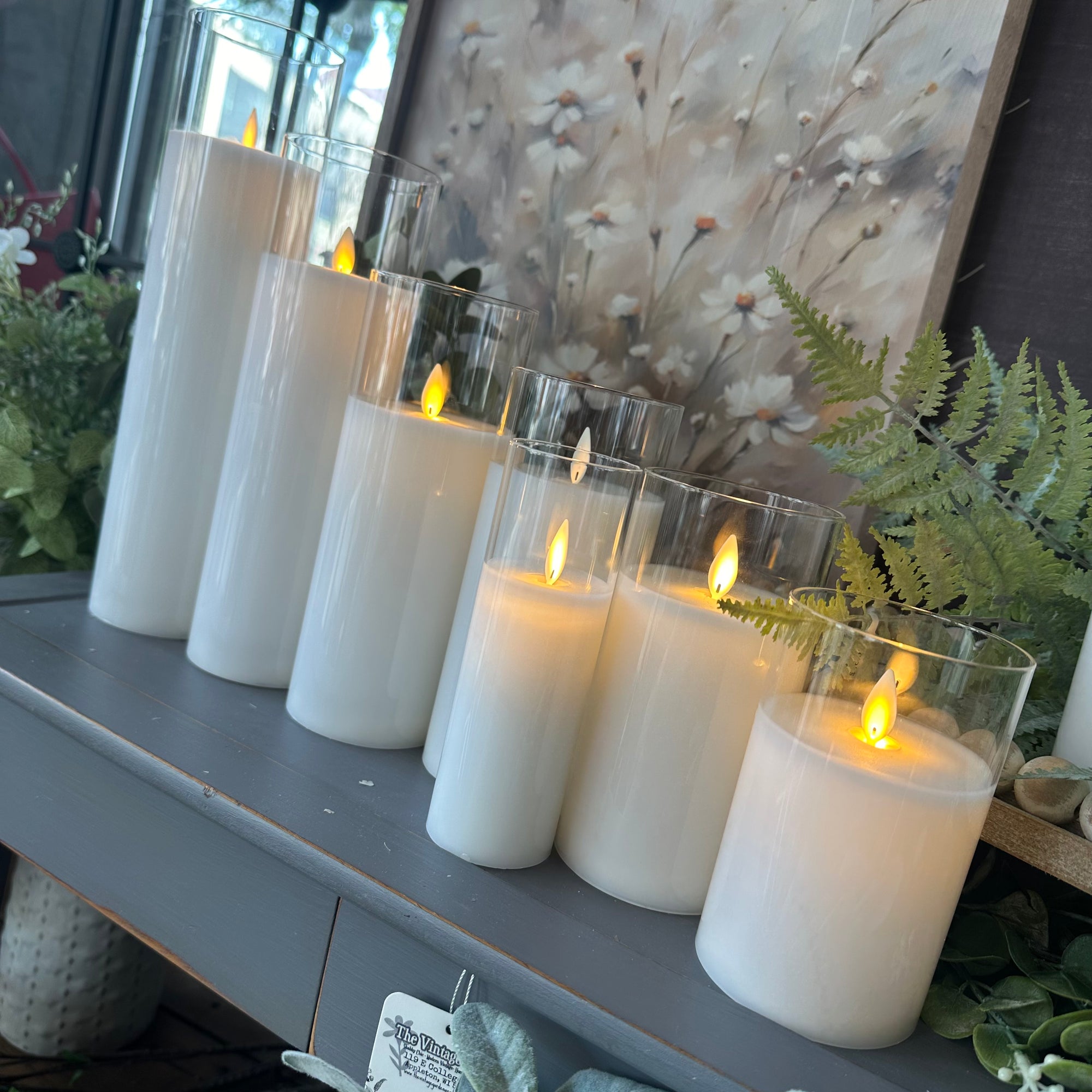 Glass Vase Candle | Farmhouse White | Battery Operated