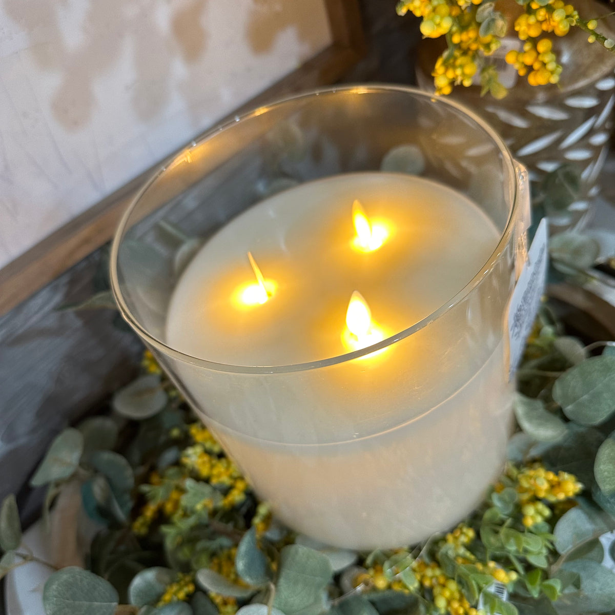 Glass Vase Candle | Farmhouse White | Battery Operated | 6x6&quot;