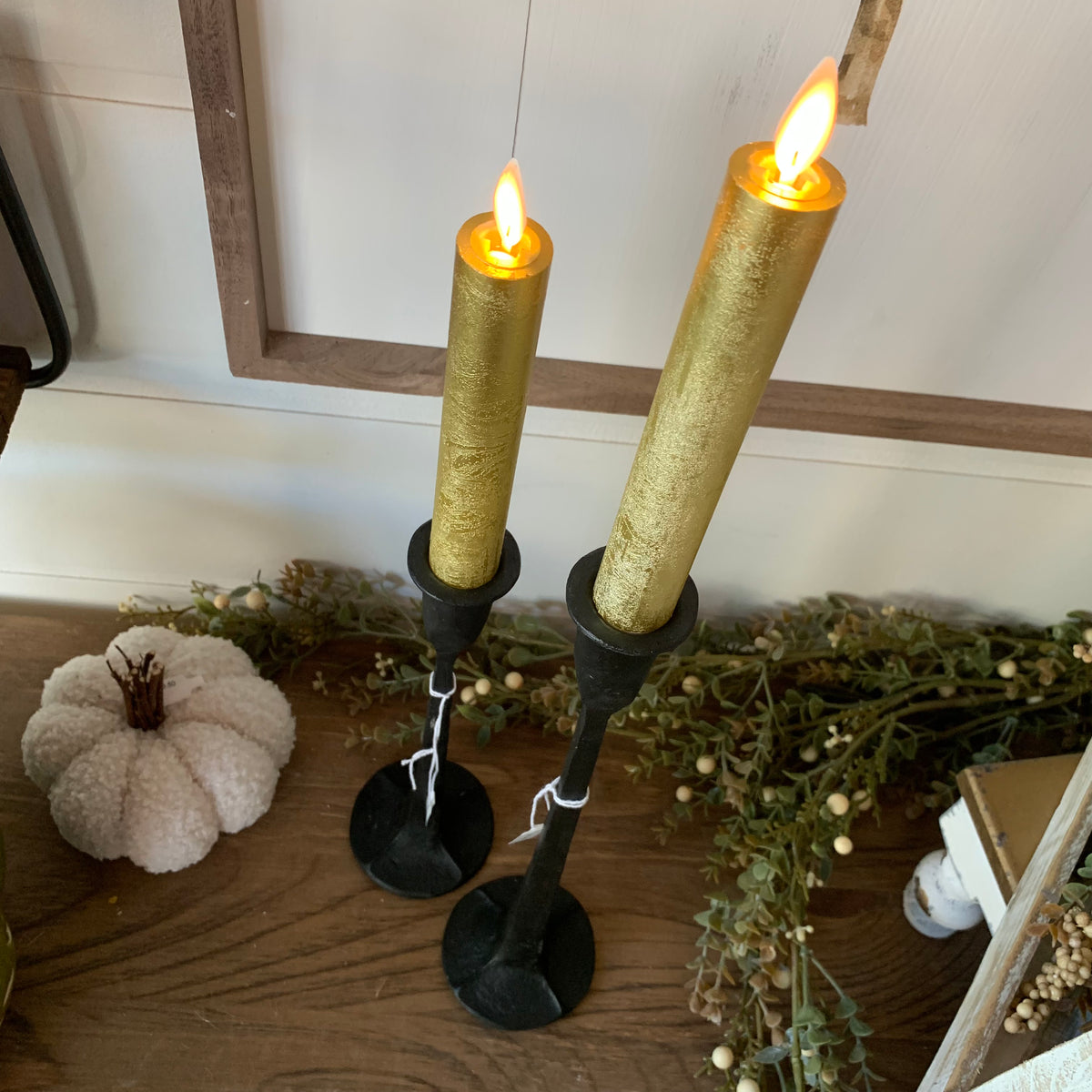 Taper Candles (Set of 2) | Flicker Flame | Gold