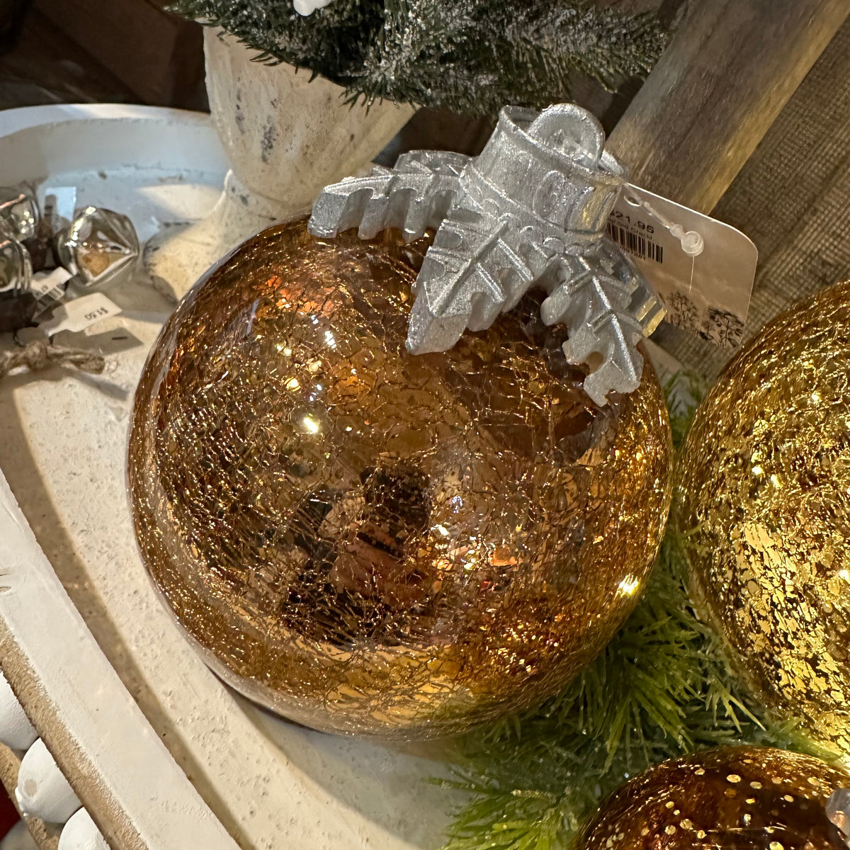 Lighted Crackle Glass Orb Ornaments | Battery Operated