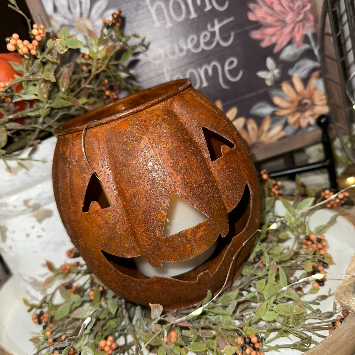 Jack-O-Lantern Candle Holder | Rusty Finish