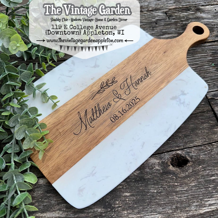 Wedding Gift | Custom Wood &amp; Marble Cutting Board | Coasters