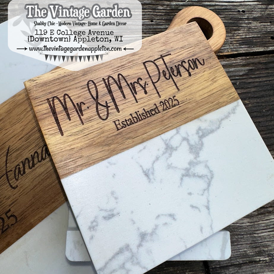 Wedding Gift | Custom Wood &amp; Marble Cutting Board | Coasters