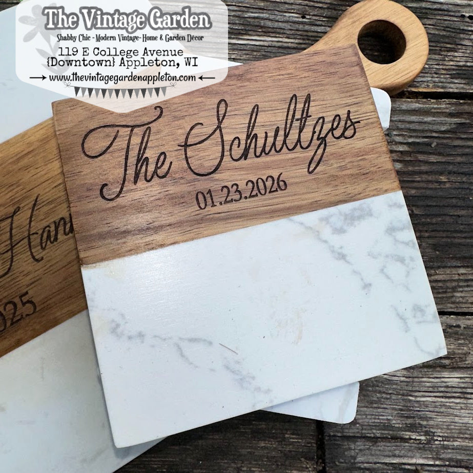 Wedding Gift | Custom Wood &amp; Marble Cutting Board | Coasters