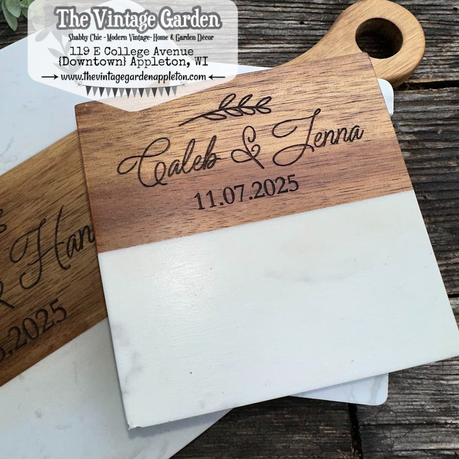 Wedding Gift | Custom Wood &amp; Marble Cutting Board | Coasters