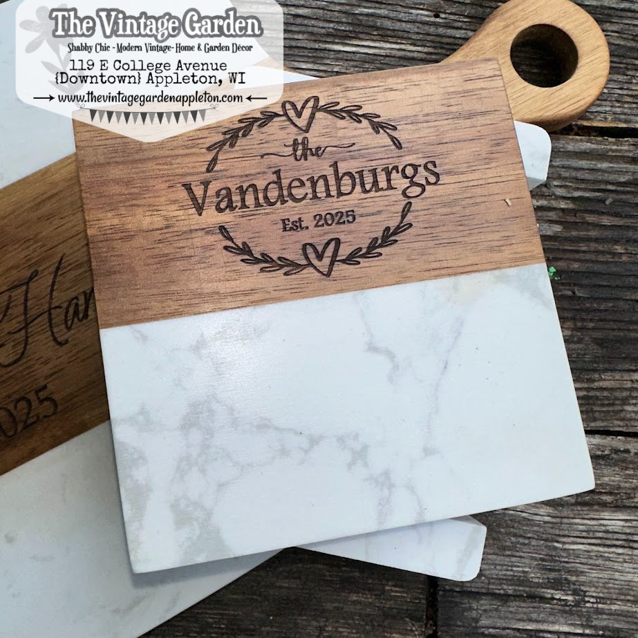 Wedding Gift | Custom Wood &amp; Marble Cutting Board | Coasters