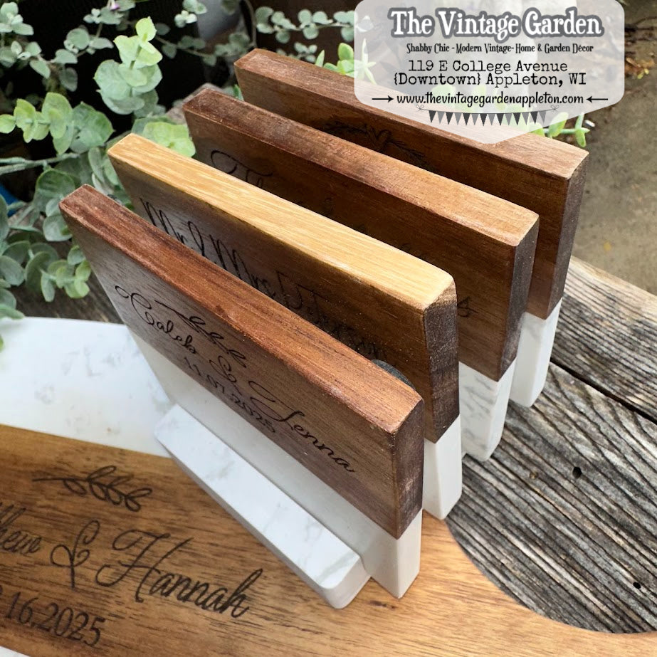 Wedding Gift | Custom Wood &amp; Marble Cutting Board | Coasters
