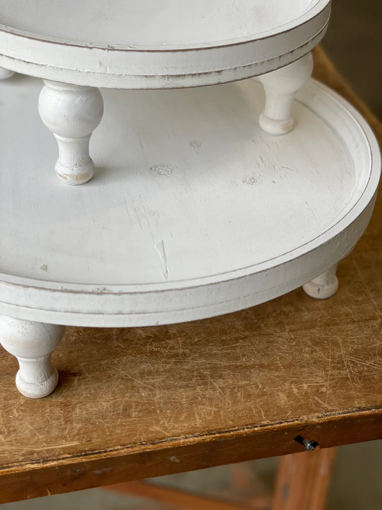 White Distressed Round Riser | Wood