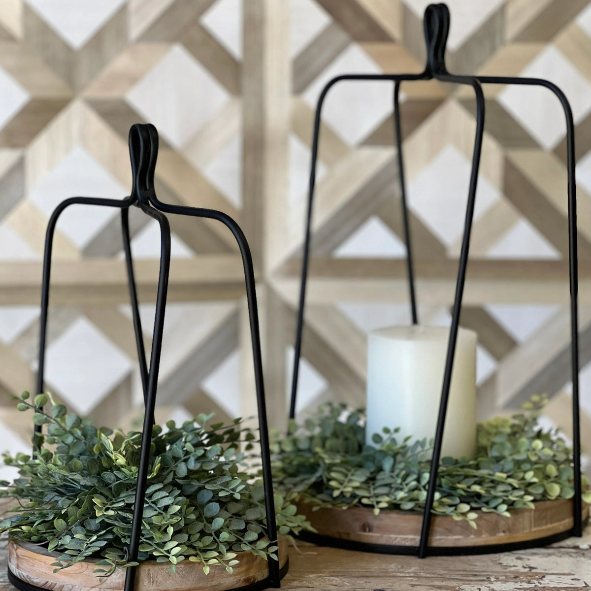 Wood &amp; Metal Lantern | Round Base