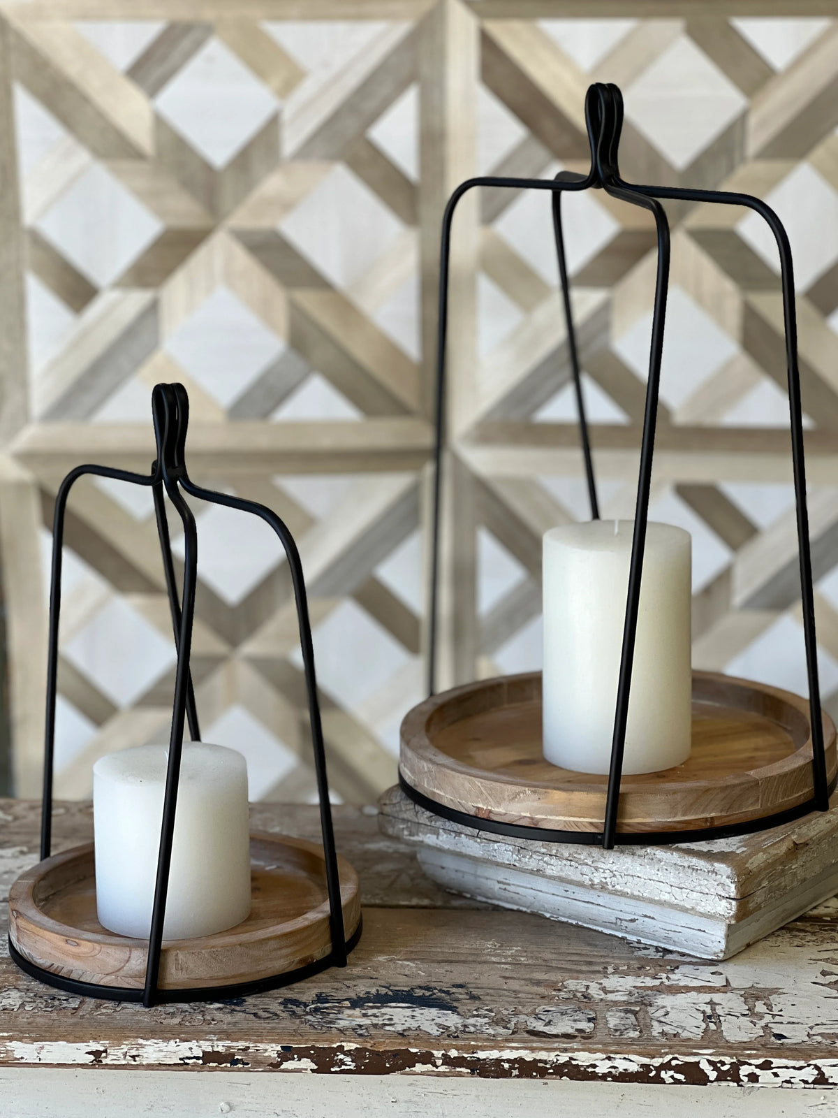 Wood &amp; Metal Lantern | Round Base