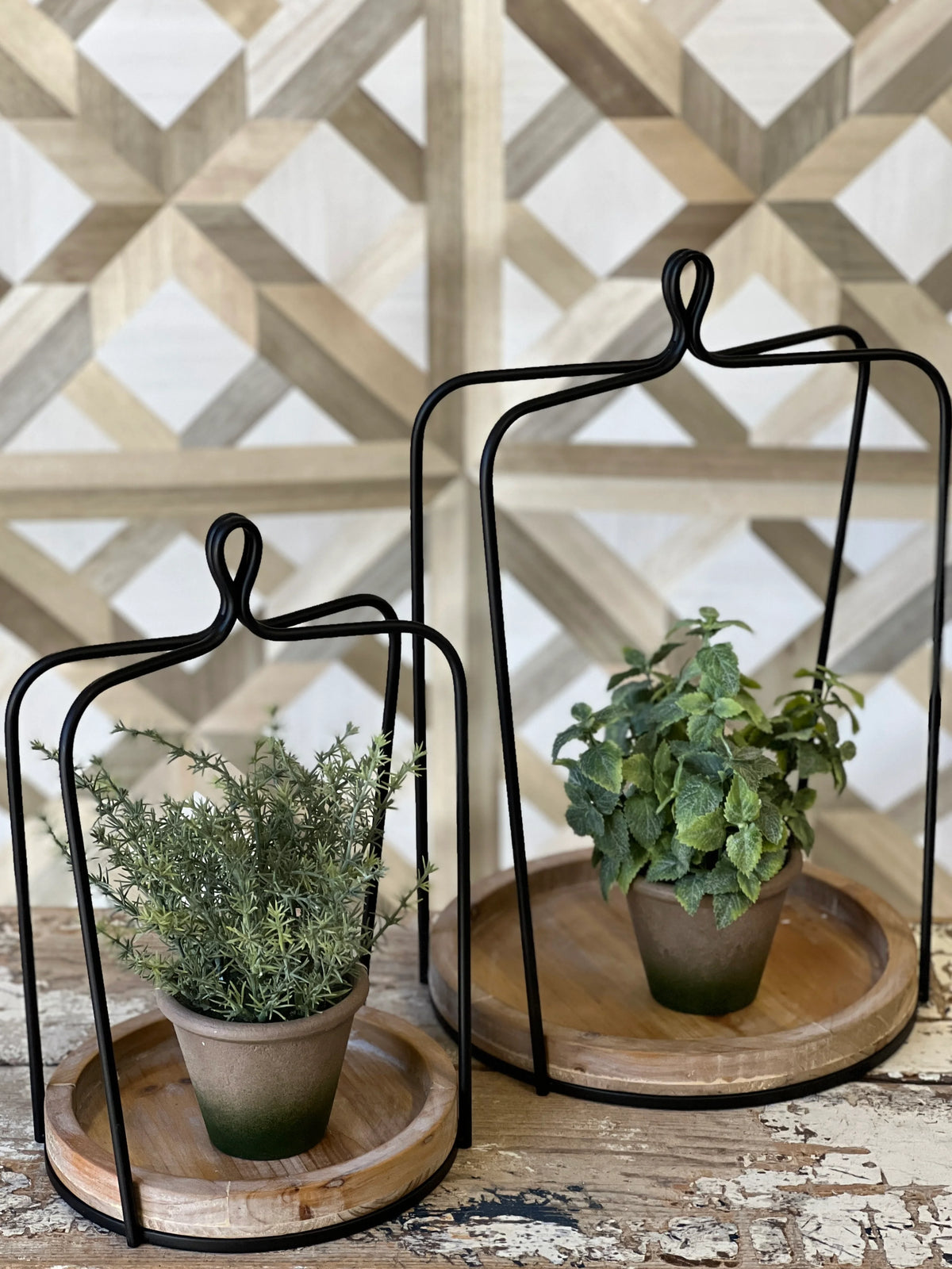 Wood &amp; Metal Lantern | Round Base