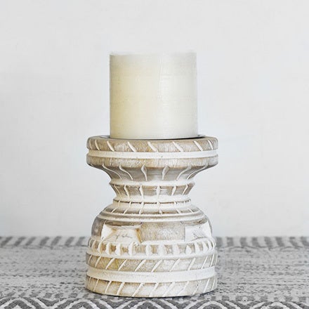 Whitewashed Candle Holder | Wood