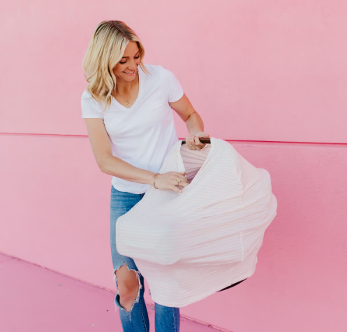 Winnie Pink Striped | Multi-Use Carseat Canopy & Nursing Cover