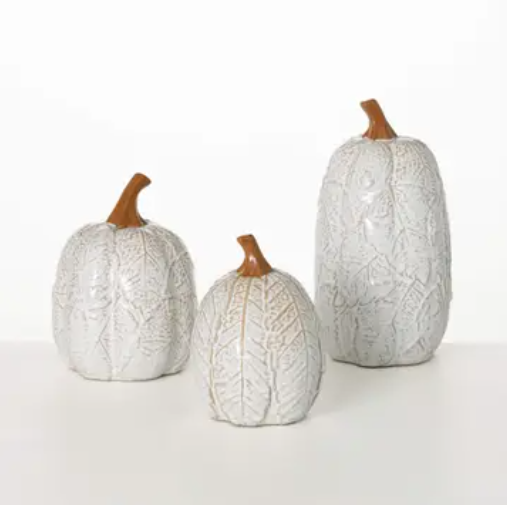Leaf Patterned Stoneware Pumpkin