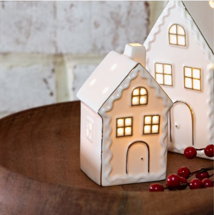 Lighted Ceramic House Luminary | Battery Operated