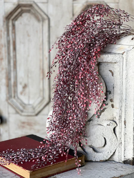 Snowy Crimson Leaves Hanging Vine | 35"