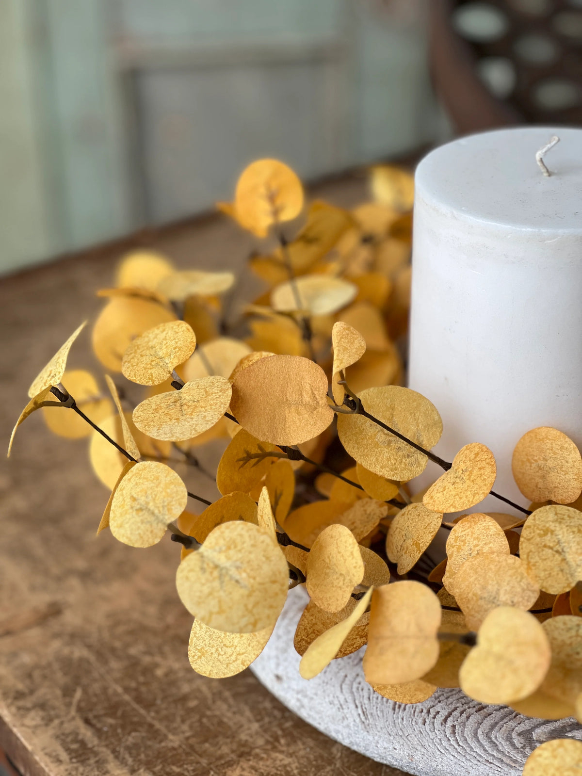 Harvest Eucalyptus Penny Leaf Ring | Mustard | 16&quot;