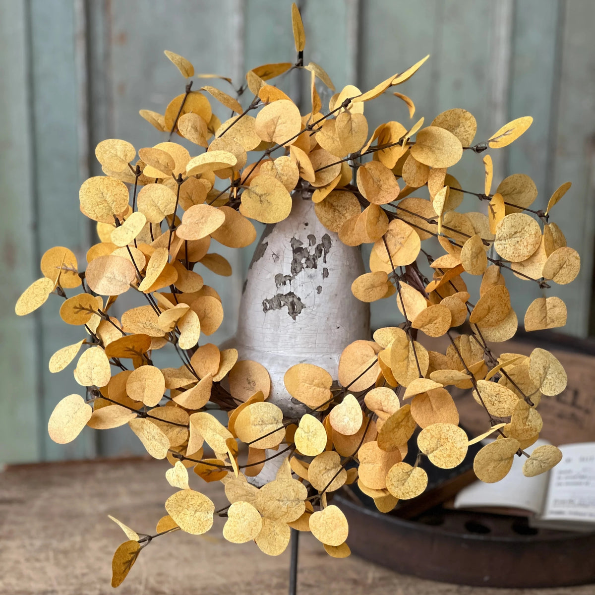 Harvest Eucalyptus Penny Leaf Ring | Mustard | 16&quot;