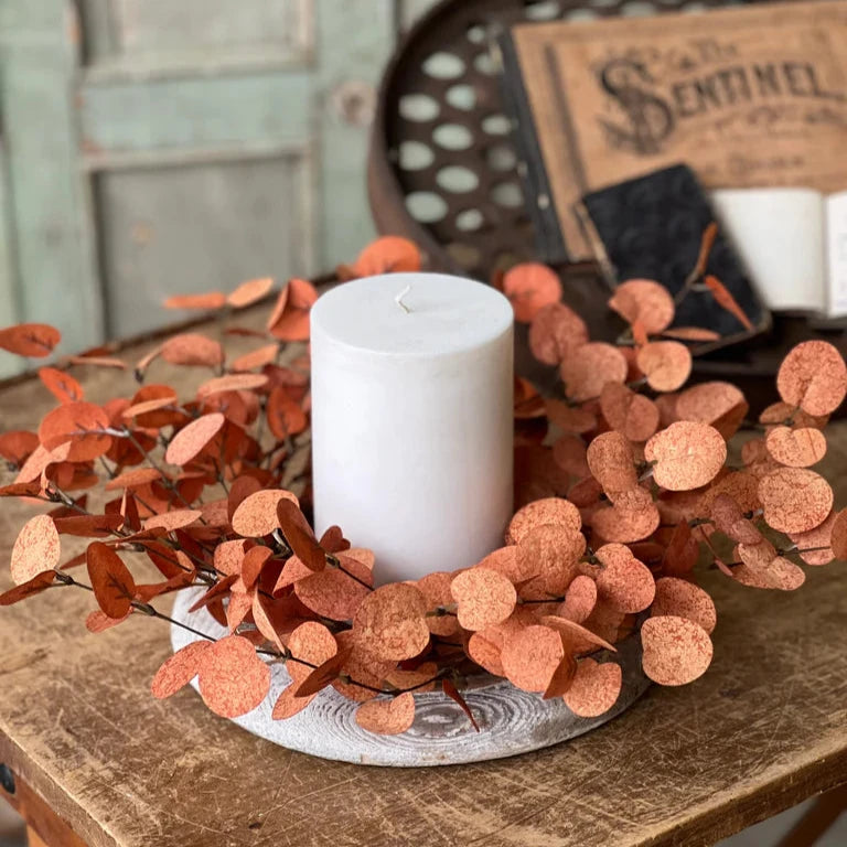 Harvest Eucalyptus Penny Leaf Ring | Burnt Orange | 16&quot;