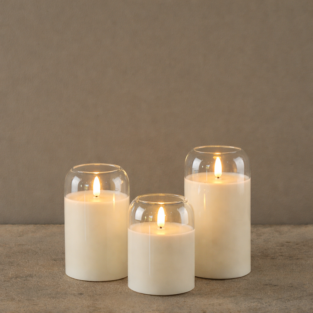 Dome Top Glass Vase Candle | Cream | Battery Operated