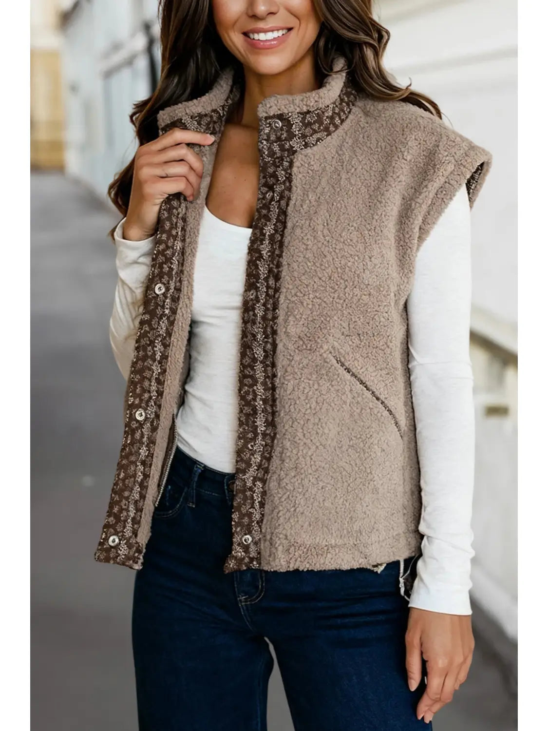 Soft Florals Fleece Vest | Mocha