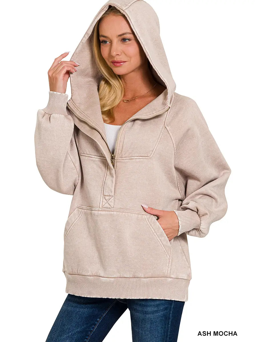 Acid Wash Fleece Oversized Hoodie | Ash Beige
