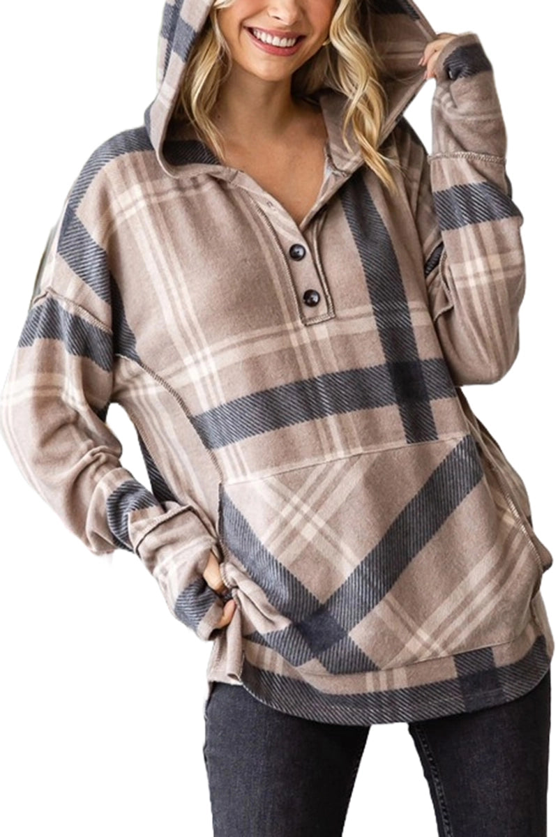 Plaid Button-Up Hoodie | Mocha