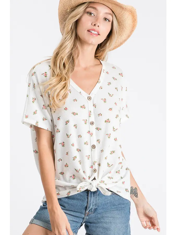 Ivory Floral Button Front Top