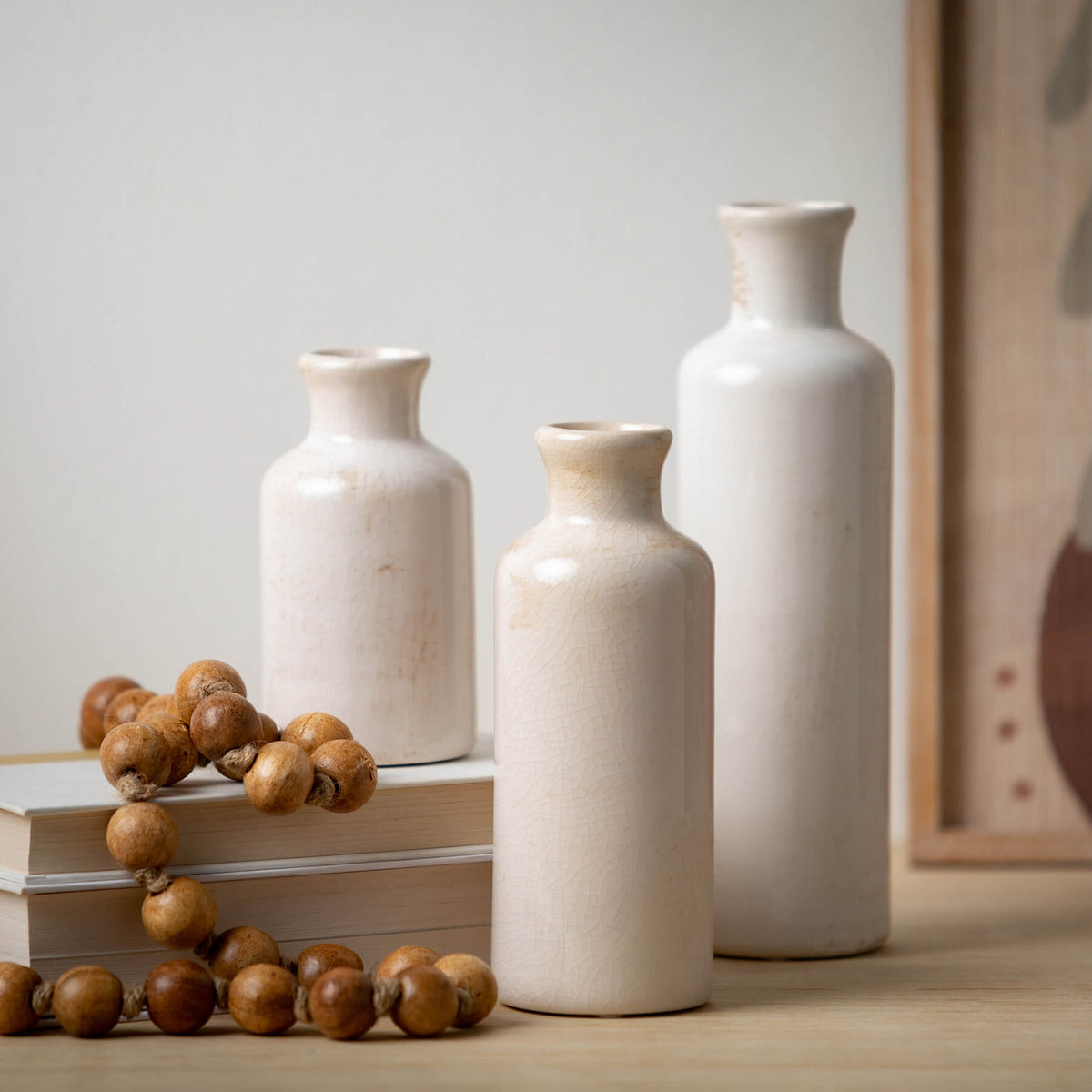 Cream Crackle Bottle Vase | 5-7&quot;