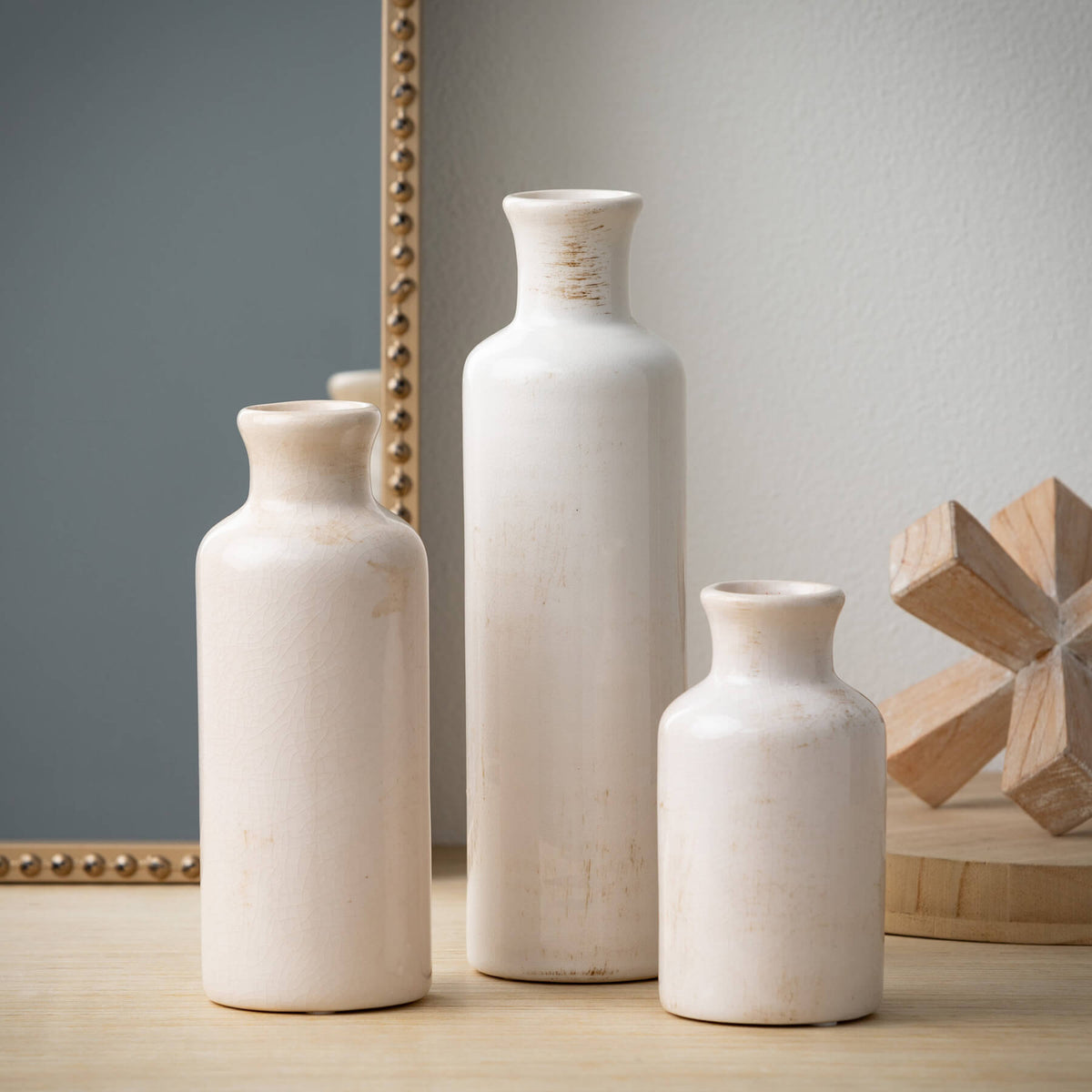 Cream Crackle Bottle Vase | 5-7&quot;