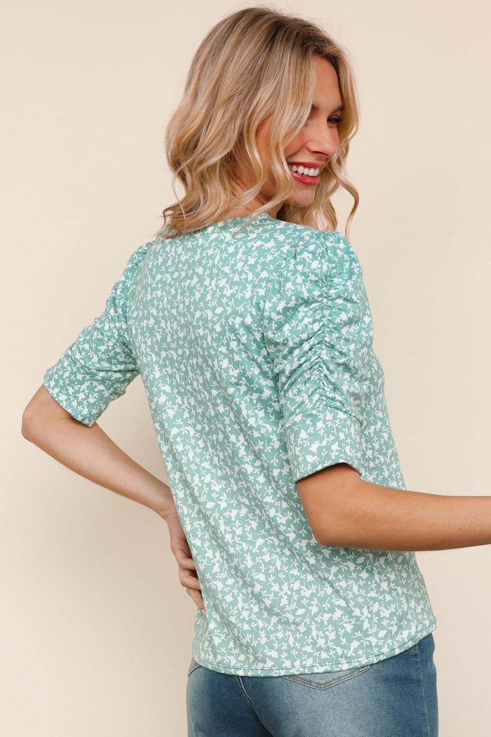 Mint Floral Puff Sleeve Top
