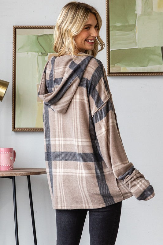 Plaid Button-Up Hoodie | Mocha