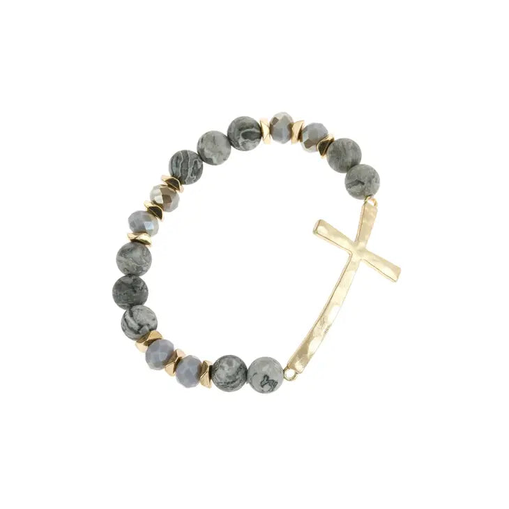 Hammered Cross Bracelet | Gray