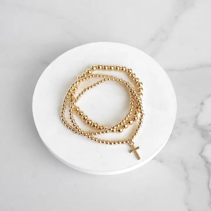 Stacked Cross Bracelet Set | Silver or Gold
