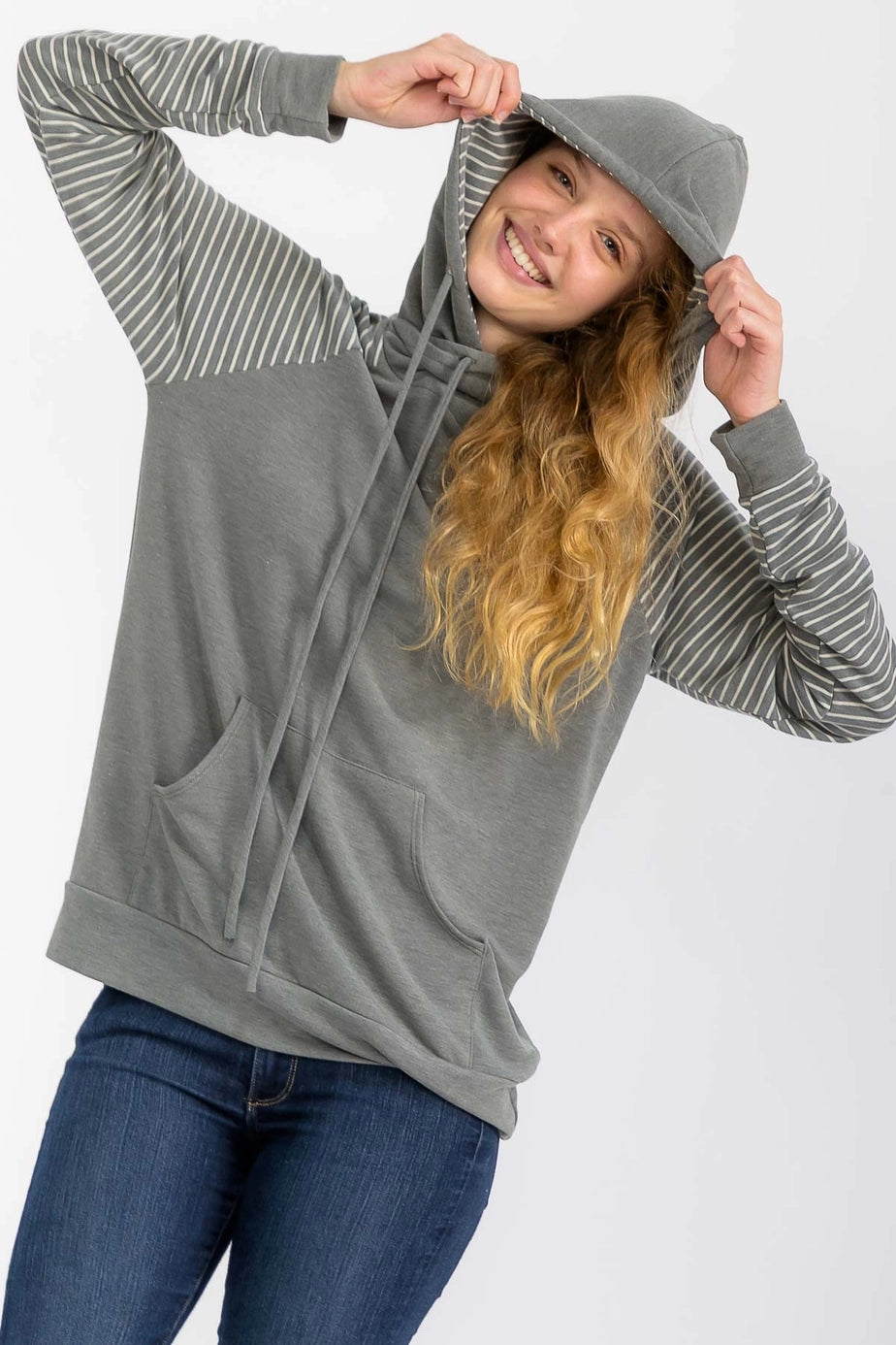 Striped Drawstring Hoodie | Mulberry, Navy, Olive