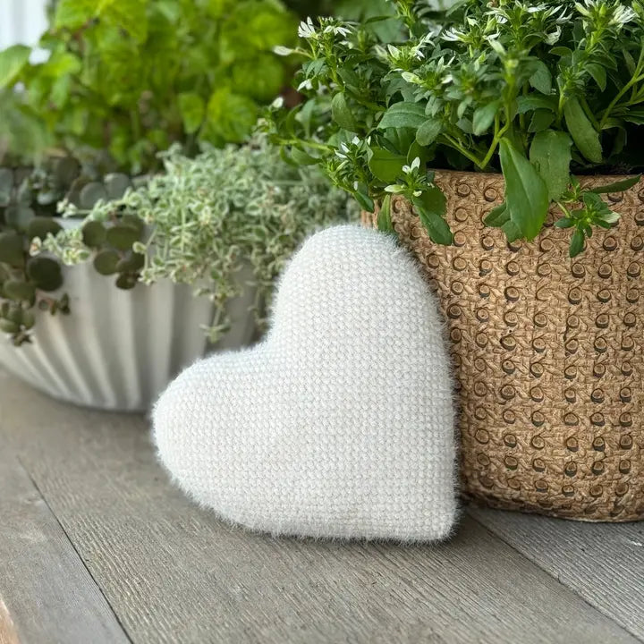 Fuzzy Heart Mini Pillow | White